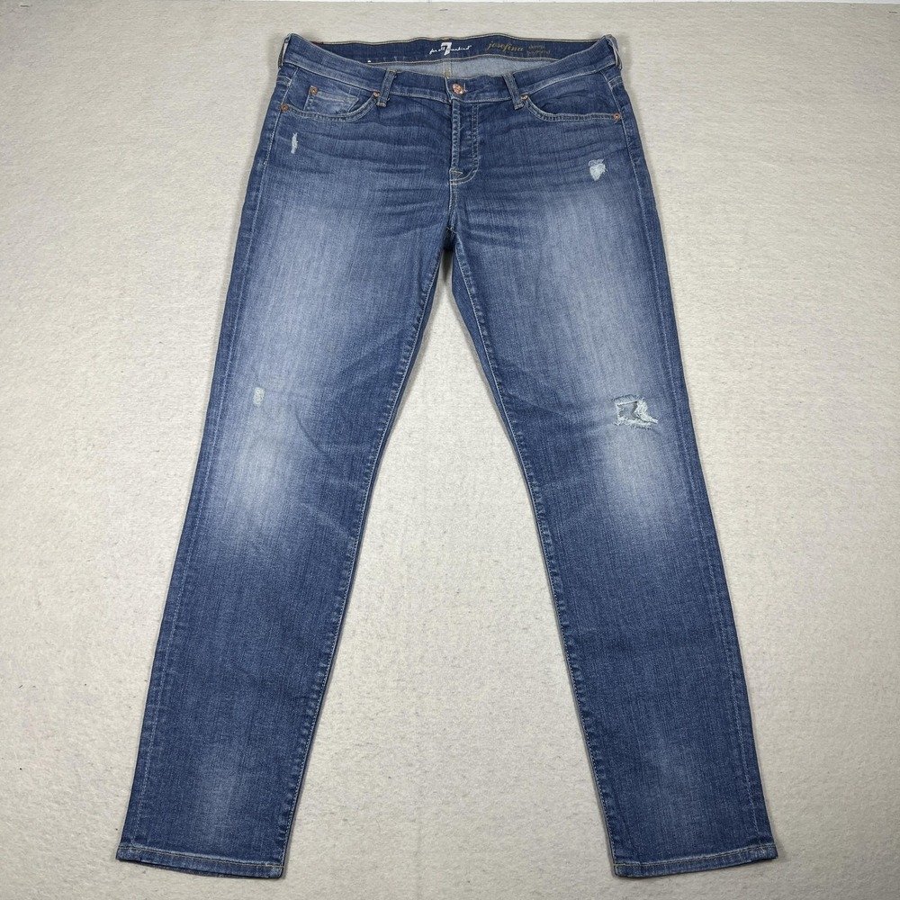 7 For All Mankind Josefina Skinny Boyfriend Jeans‎ Womens 30 Blue Distressed USA - Picture 3 of 16